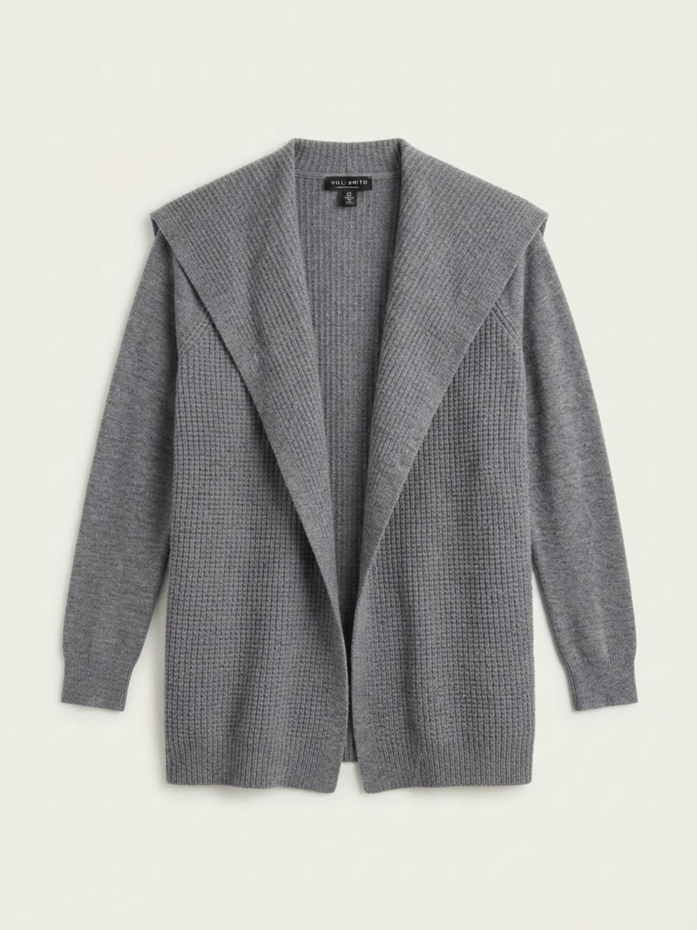 Willi Smith Gray 100% Extrafine Merino Wool Open Front Cardigan Sweater Size M